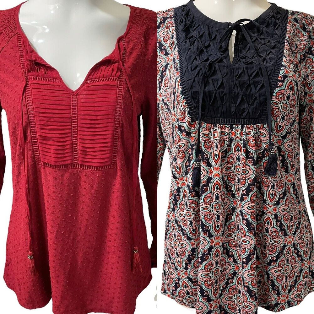 Daniel Rainn Womens sz S Lot Top Swiss Dot Tassel Tulip Sleeve Peasant Boho